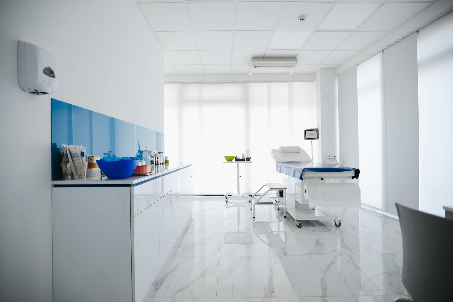 Doctor examination room with examination table. 